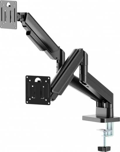 Biurkowe ramię na dwa monitory 17–32" z sprężyną gazową, czarne