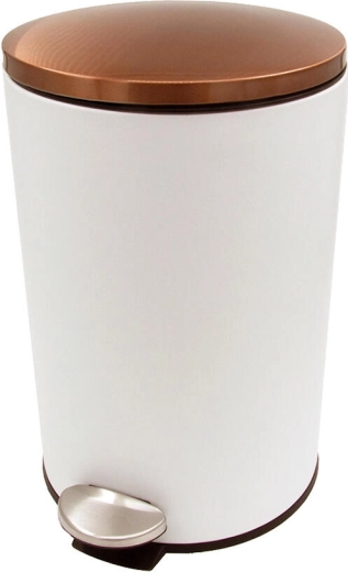 Kosz na śmieci pedałowy 12 l, okrągły, metalowy, biały z miedzianą pokrywą