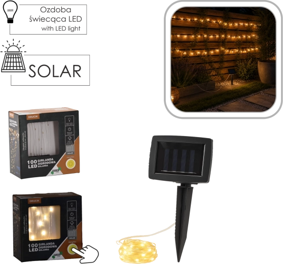 Solarny łańcuch LED 100 diod ciepła biel 11,9 m IP44
