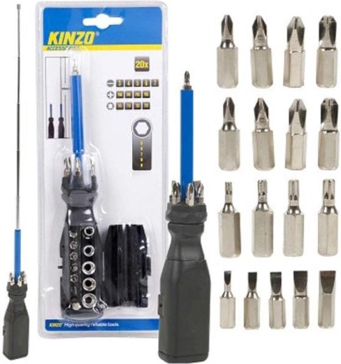Wkrętak z bitami KINZO, zestaw 20 szt.