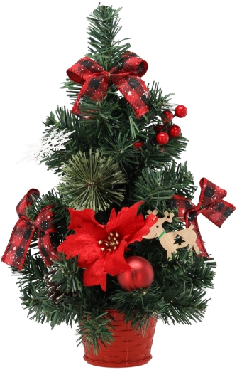 Sztuczna choinka jodłowa 40 cm w czerwonej doniczce z poinsecjami