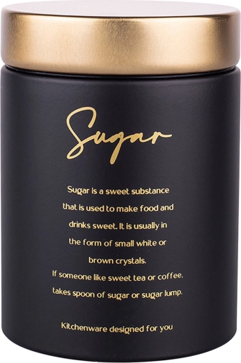 Okrągła puszka na cukier „Sugar” czarna matowa ze złotą pokrywką