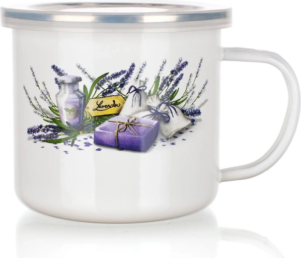 Emaliowany kubek z pokrywką Lavender 0,5 l