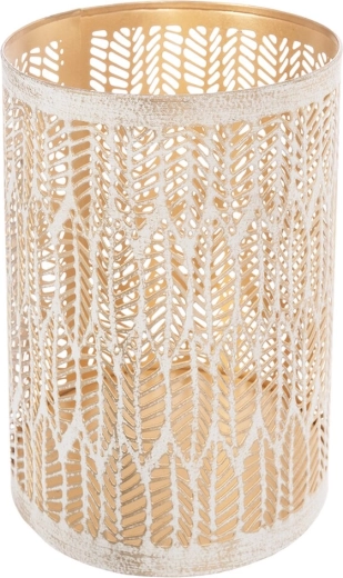 Świecznik metalowy Leaf beżowo-złoty 18 cm