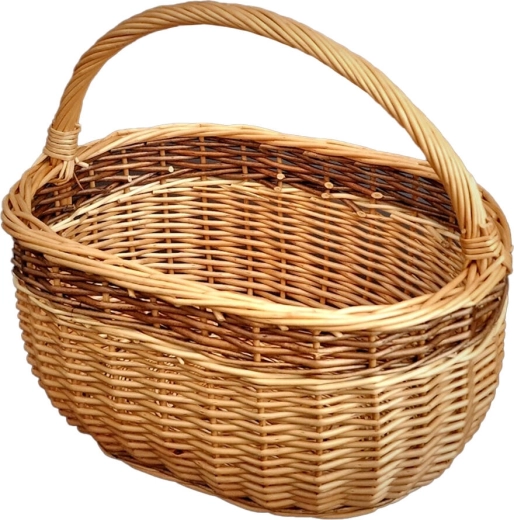 Owalny wiklinowy koszyk zakupowy 36 × 25 × 30 cm, lakierowany, z podłużnym uchwytem