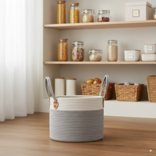 Okrągły kosz na pranie i zabawki 30 × 24 cm – szary tekstylny organizer z uchwytami