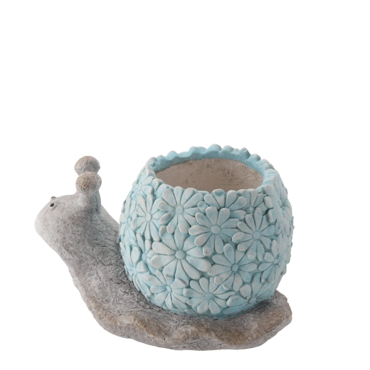 Ogrodowa donica w kształcie ślimaka w kolorze niebieskim