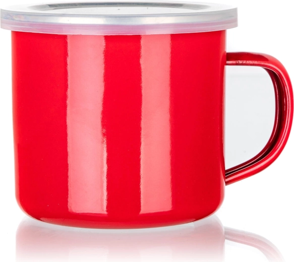 Emaliowany kubek z pokrywką 0,5 l czerwony