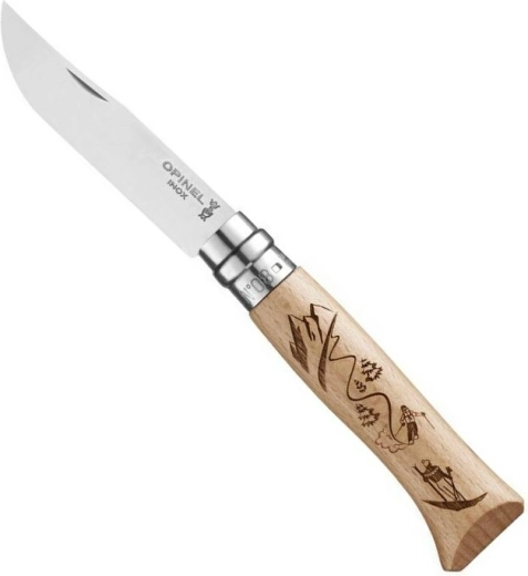 Opinel N°08 nóż składany z grawerem Ski, drewno bukowe, 8,5 cm