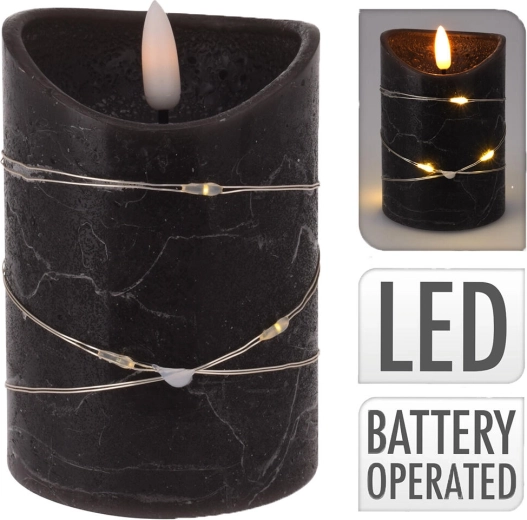 LED świeca walcowa czarna 7 × 10 cm