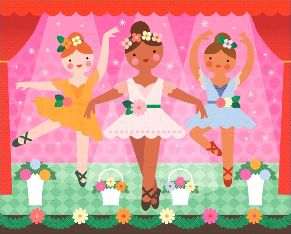 Dwustronne puzzle baletki 2w1 PETIT COLLAGE, 49 elementów