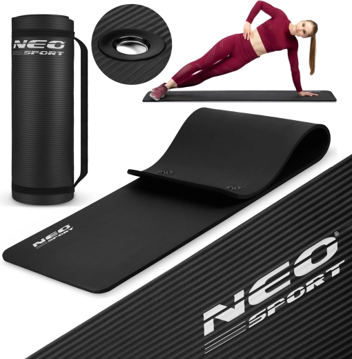 Mata do ćwiczeń z oczkami 183 × 60 cm czarna NEO SPORT