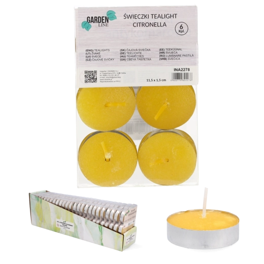 Zestaw 6 świeczek tealight Citronella w metalowych miseczkach