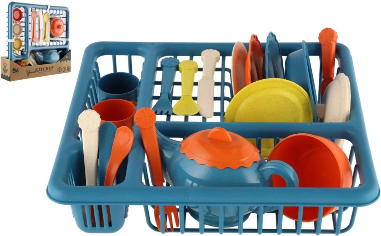 Dziecięcy zestaw naczyń z ociekaczem – plastikowy zestaw do zabawy