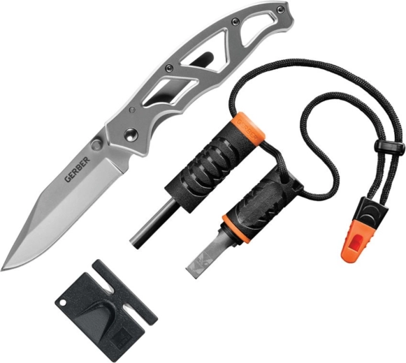 Gerber Paraframe Combo kempingowy zestaw 3-częściowy (nóż, krzesiwo, ostrzałka)