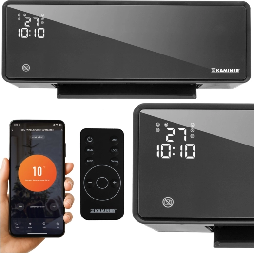 Kurtyna powietrzna KAMINER ZELVION z Wi‑Fi i pilotem 1000 W / 2000 W czarna – Czarna