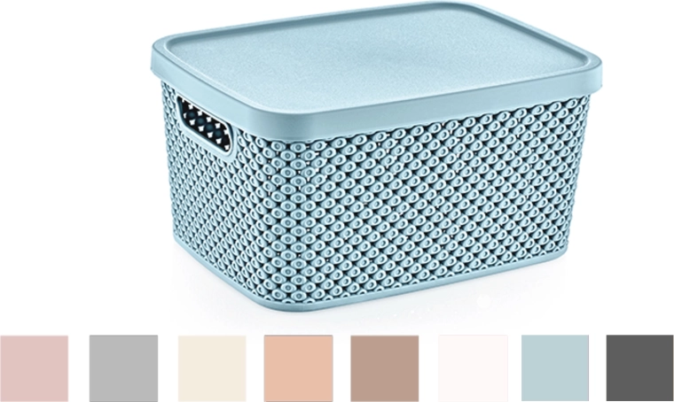 Plastowy koszyk z pokrywką Diamond 3,5 l – niebieskie pudełko do przechowywania do łazienki i domu