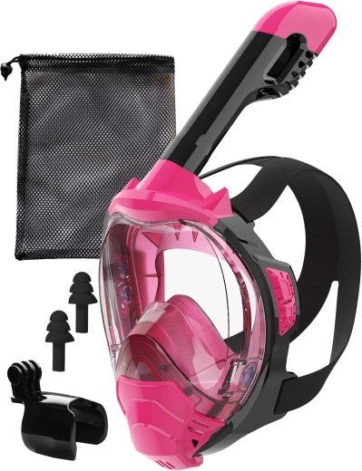 Maska do snorkelingu pełnotwarzowa S/M, różowa, z DryTop i uchwytem na GoPro – 1 szt.
