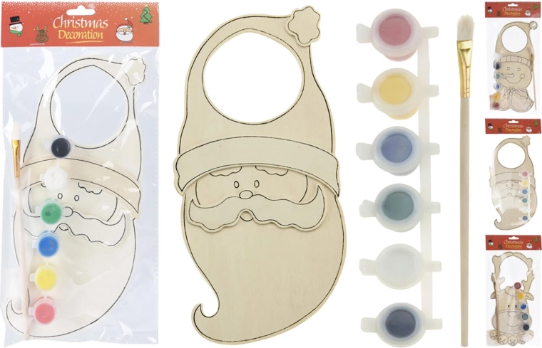 Świąteczna wisząca dekoracja na drzwi z drewna do samodzielnego malowania, mix motywów