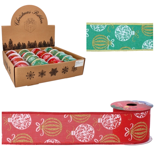 Świąteczna dekoracyjna wstążka satynowa 6,3 cm × 2,7 m z motywem ozdób