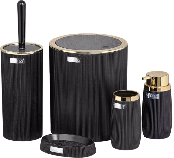 Okrągły zestaw łazienkowy 5 szt. czarny/złoty