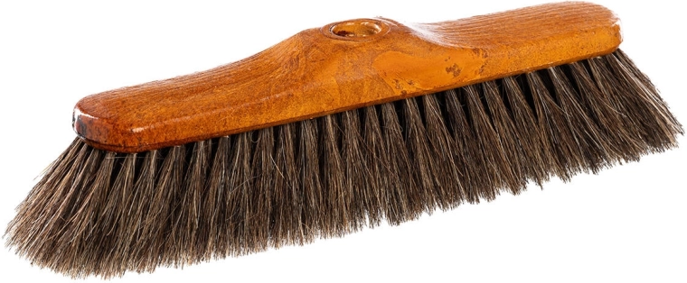 Miotła 28 cm z plastiku w imitacji drewna z czystą końską szczeciną i grubym gwintem