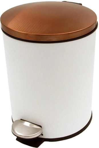 Kosz na śmieci z pedałem 5 l, okrągły, z plastikowym wkładem – biały z miedzianą pokrywą