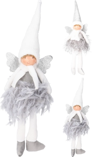 Świąteczna dekoracja aniołek 40 cm – biała i srebrna, mix rodzajów