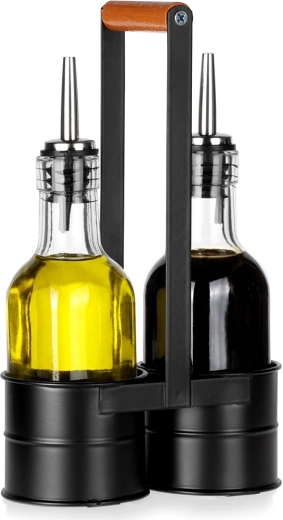 Zestaw szklanych butelek na olej i ocet w stojaku 2×150 ml