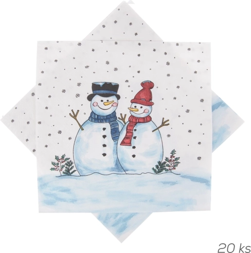 Papierowe serwetki z motywem bałwanka 33 × 33 cm, 20 szt.