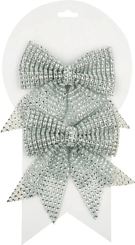 Srebrne świąteczne kokardy z kamyczkami, 12 cm, 2 szt.