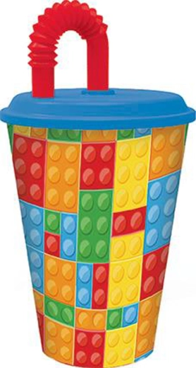 Plastowy kubek ze słomką 430 ml Kostki