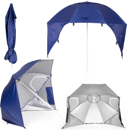 MultiGarden parasol plażowy 2w1 ze ściankami przeciwwiatrowymi, regulacja 125–200 cm, niebieski