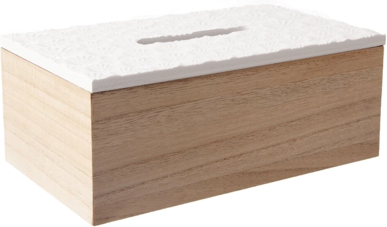 Beżowe drewniane pudełko na chusteczki higieniczne 24 × 14 × 10 cm