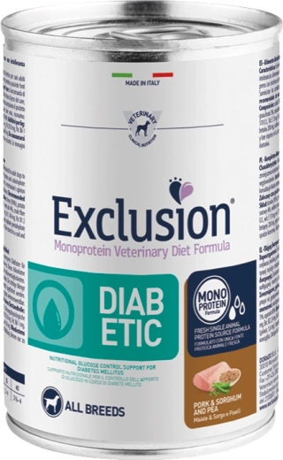 Exclusion Diabetic karma mokra dla psów z wieprzowiną, sorgo i grochem 400 g