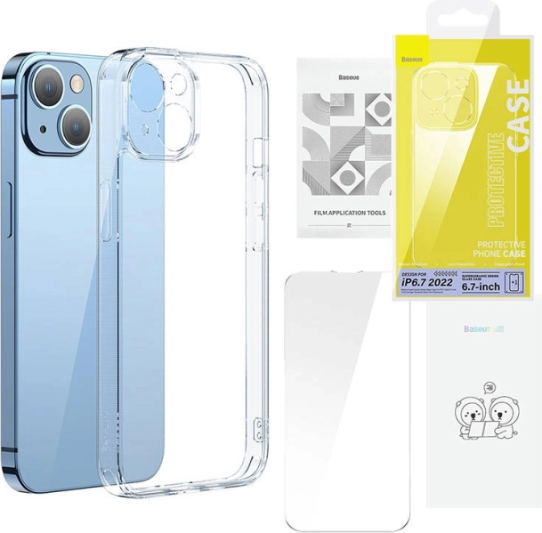 Baseus SuperCeramic przezroczyste szklane etui i zestaw szkła hartowanego do iPhone 14 – Plus