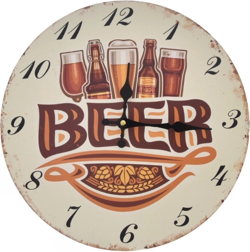 Drewniany zegar ścienny Beer beżowy 34 cm