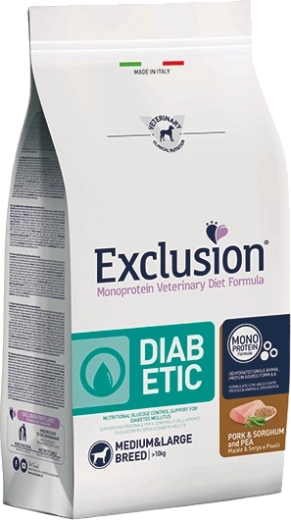 Exclusion Diabetic dla ras średnich i dużych – wieprzowina z sorgo i grochem 2 kg