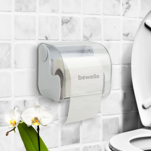 Ścienny uchwyt na papier toaletowy z osłoną, biały