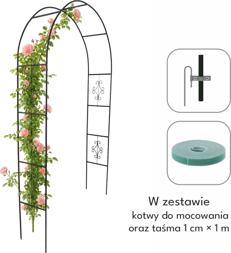 Ogrodowa pergola z dekoracjami 140 × 38 × 240 cm z kotwami