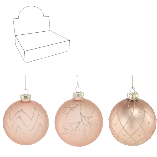 Zestaw szklanych bombek choinkowych 8 cm w beżowym kolorze, mix wzorów (12 szt.)