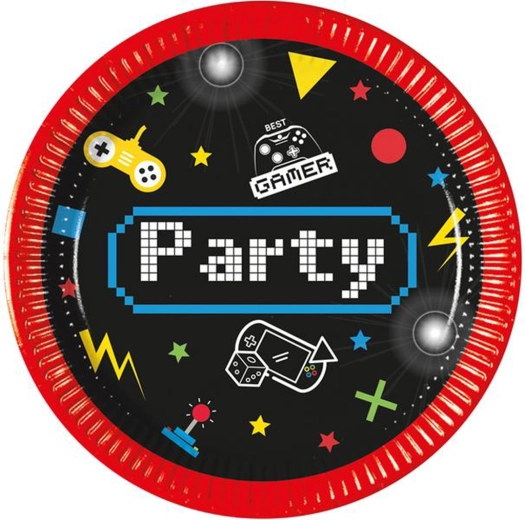 Papierowe talerzyki Gamer 20 cm, 8 szt.