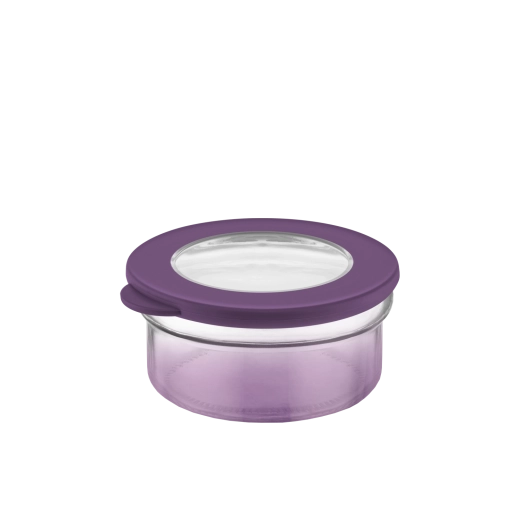 Okrągłe szklane naczynie 415 ml z fioletową pokrywką