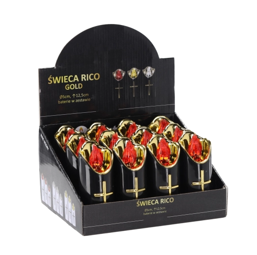 LED świeczka Rico 12,5 cm czarna i złota z czerwonym płomieniem