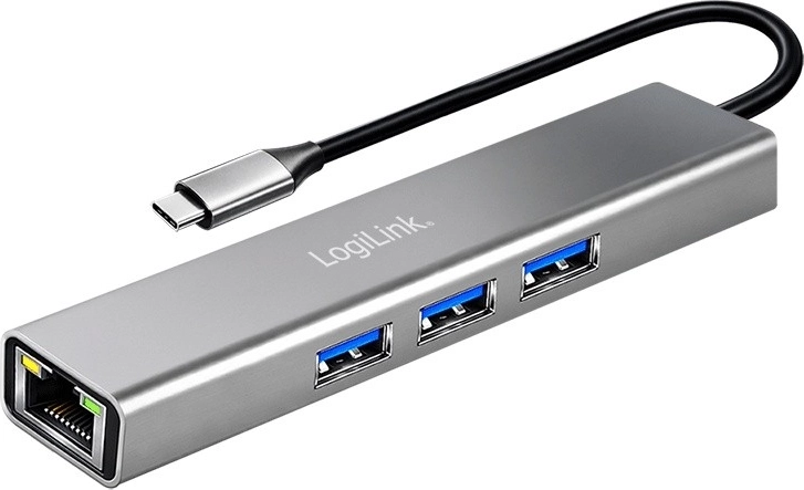 LogiLink hub USB-C 3× USB‑A i RJ45 Gigabit Ethernet