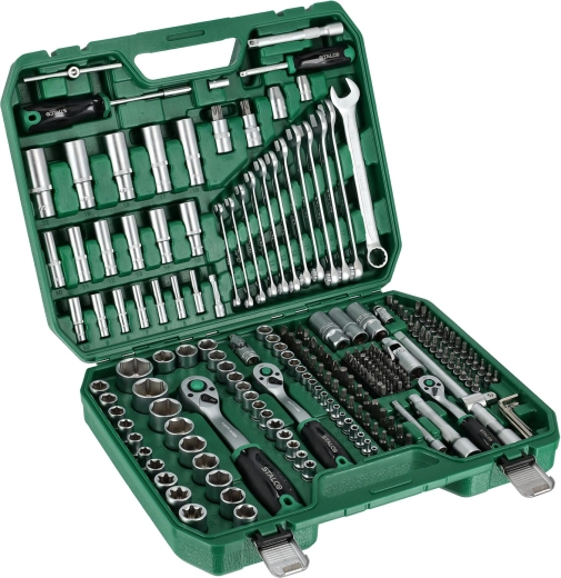 Zestaw kluczy nasadowych i płasko-oczkowych 1/4", 3/8" i 1/2" (219 elementów) STALCO