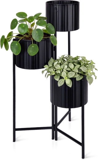 Czarny metalowy stojak na kwiaty 3-poziomowy 39 × 29 × 68 cm