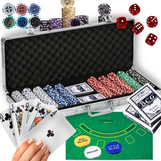 Zestaw pokerowy Royal Flush VIP z 500 żetonami w aluminiowej walizce