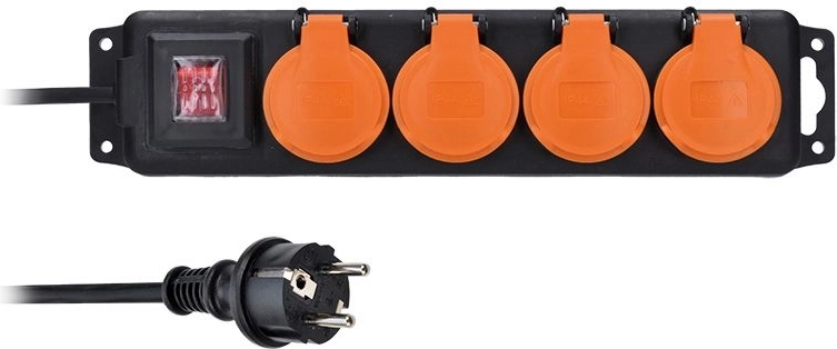 Solight zewnętrzny przedłużacz IP44 z przełącznikiem, 4 gniazda, 3 m