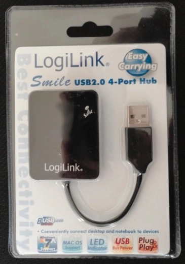 Hub USB 2.0 LogiLink Smile, 4-portowy, czarny